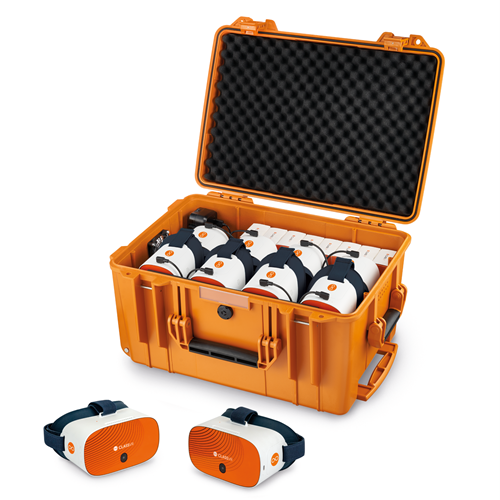 CVR-355-Headset-8-Bay-Luggage-Case-facing-left-with-headsets-20cm