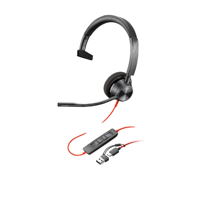 Poly Blackwire 3310 Monaural M Icrosoft Teams Certified USB-C Headset +Usb-c/a Adapter
