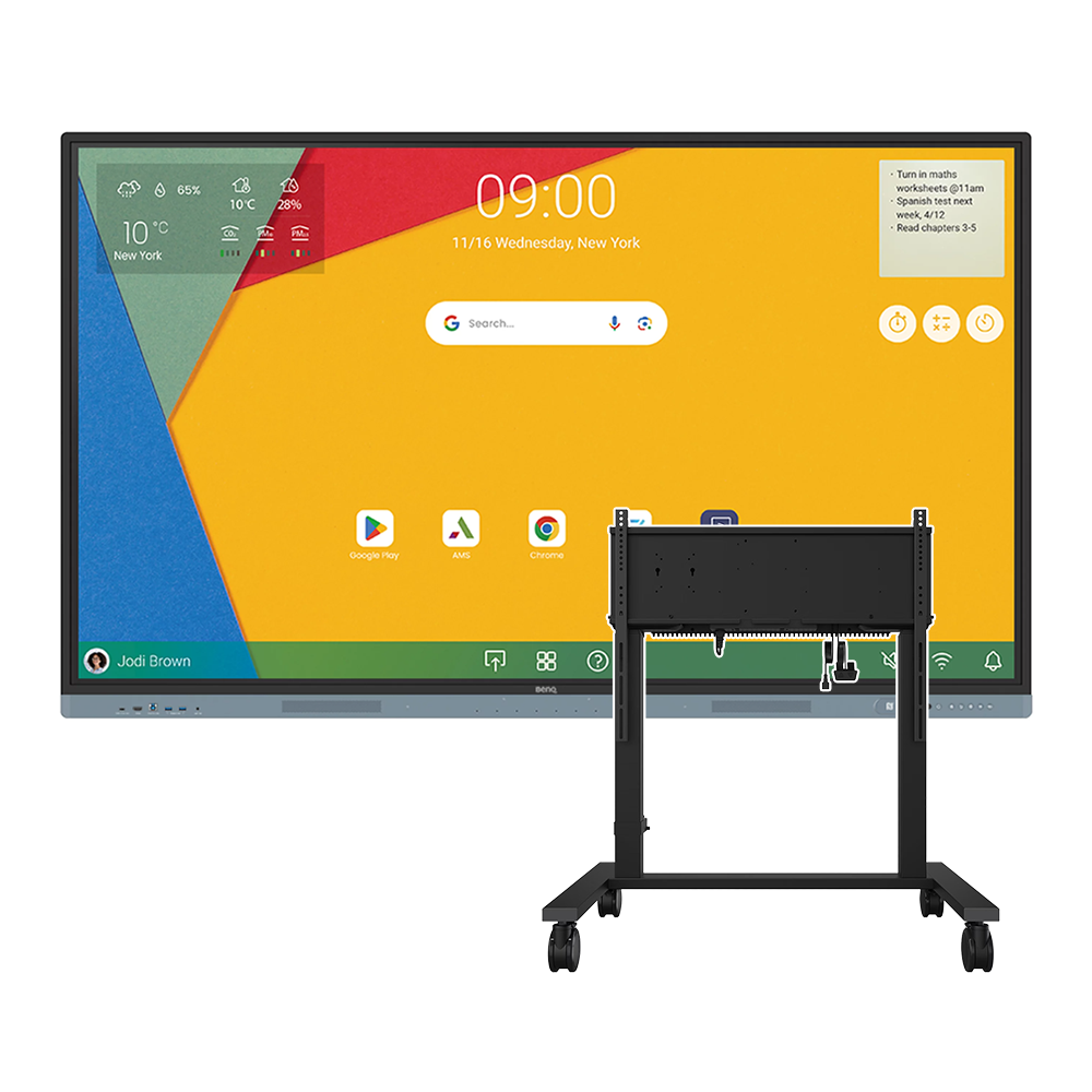 Benq 65" RM6504 4K 450 Nits Android 13 and MT02E Motorised Height Adjustable Trolley
