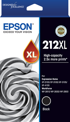 Epson 212XL Black Ink for XP-4100 XP-3105 XP-3100 Xp- 2100 WF-2850 WF-2830 WF-2810