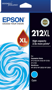 Epson 212XL Cyan Ink for XP-4100 XP-3105 XP-3100 Xp- 2100 WF-2850 WF-2830 WF-2810