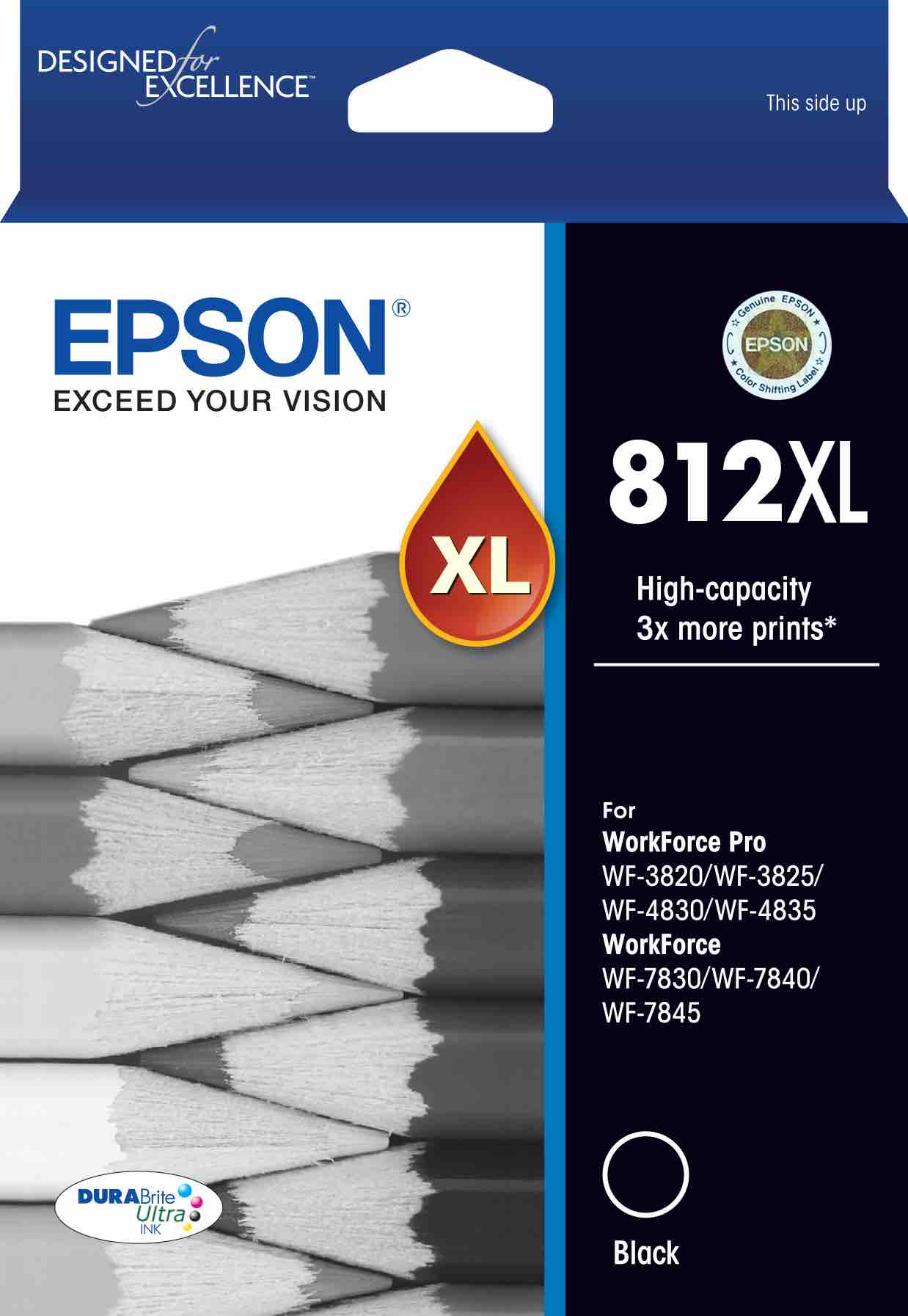 812XL Hi Cap Durabrite Ultra Black Ink Suits WF-3820 3825 4830 4835 7830 7840 7845