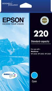 Epson 220 Std Cap Durabrite Ultra Cyan Ink WF-2630 WF-2650