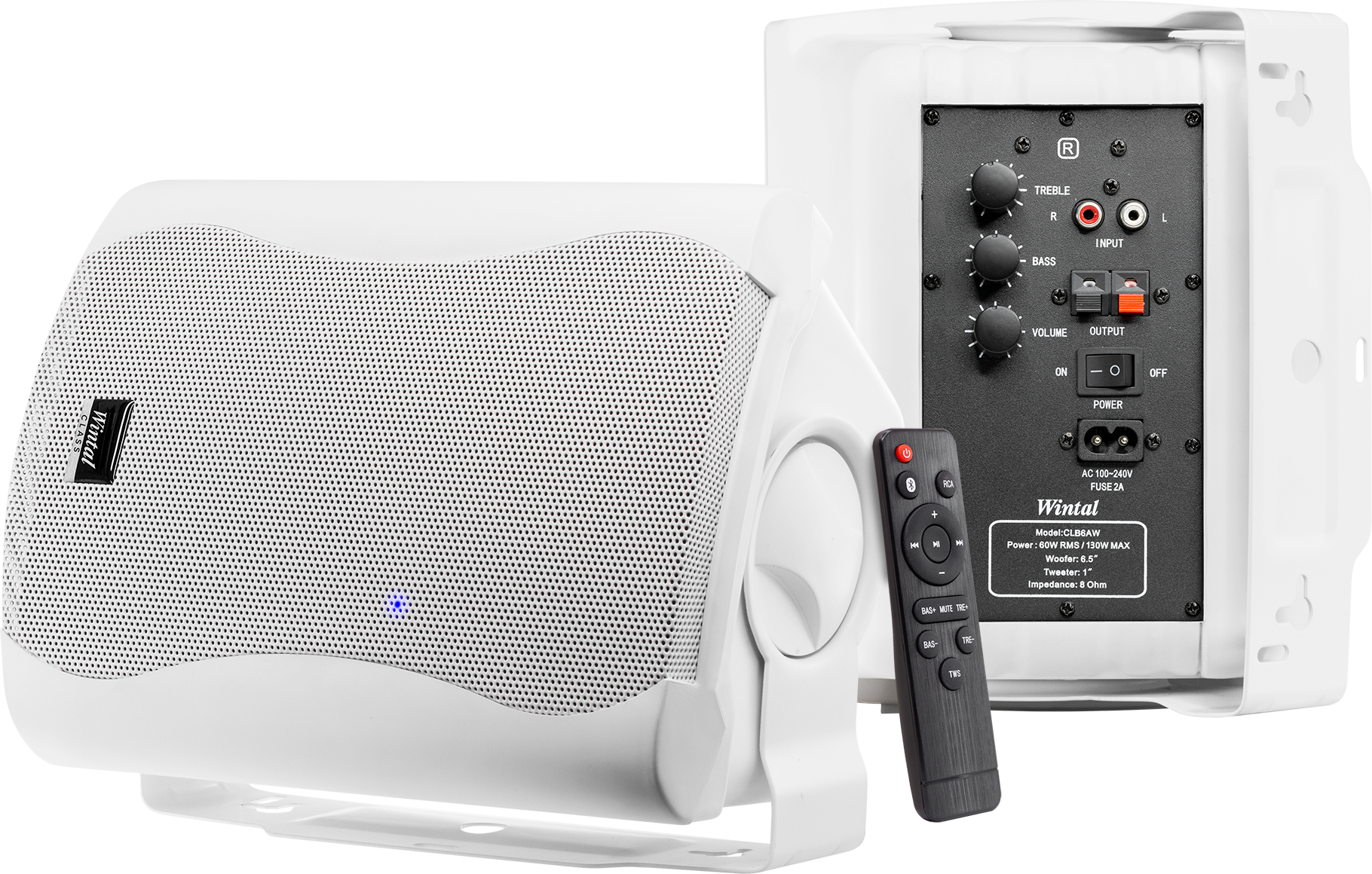 Wintal CLB6AW 6" Active Box Speakers 60W Rms 130W Max Bluetooth - White