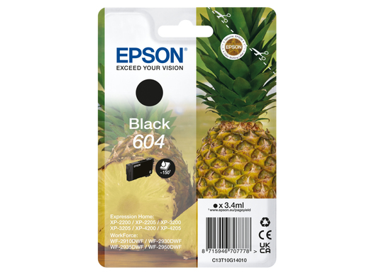 Epson 604 Std Black Ink XP-2200 XP-3200 XP-4200 WF-2910 WF-2930 WF-2950