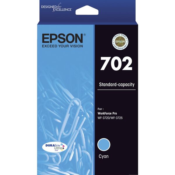 Epson 702 Cyan Ink Durabrite WF-3720 WF-3725