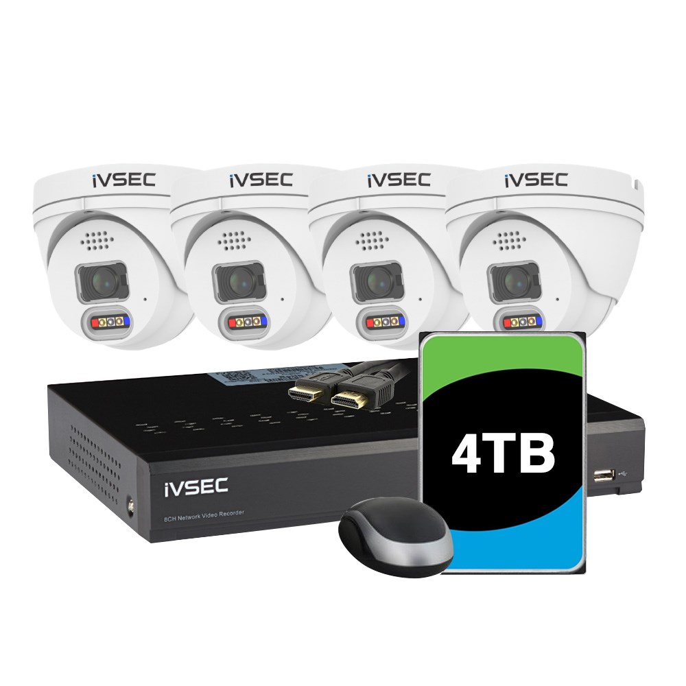 Ivsec Kit 4 X NC323ADX 8MP IP Cam with Adv Det + NR308XD-4TB 8 X POE NVR 4K Ivs