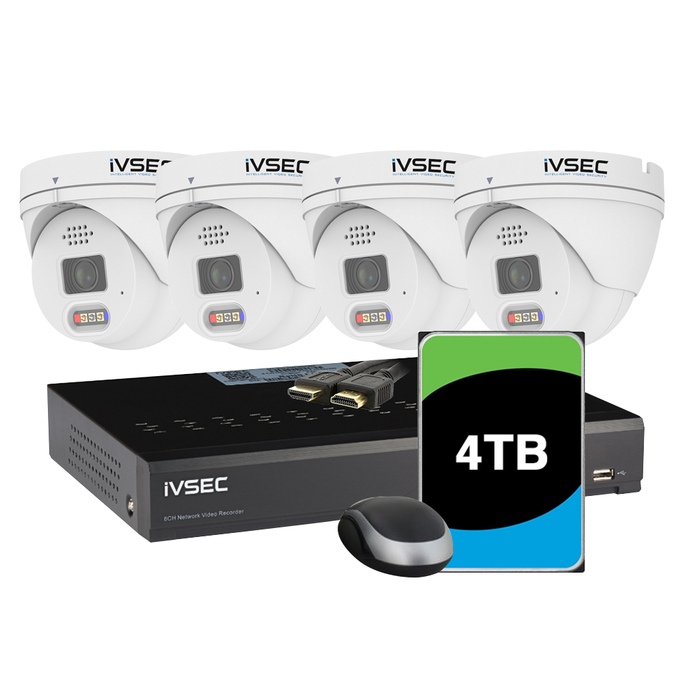 Ivsec Kit 4 X NC340ADXB 12MP IP Cam with Adv Det + NR3082XB-4TB 8 X POE NVR 4K