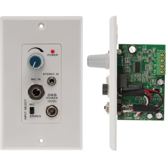 Stereo Audio Amp - Wall Plate for in Ceiling Passive Speaker D-CLASS Amp 15W Rms @ 0.06 Thd